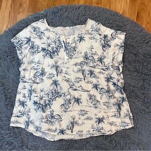 Cynthia Rowley Blue White Floral Print Linen Top Size XXL